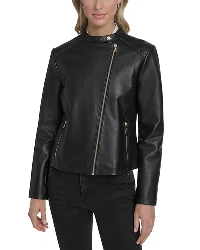 Cole Haan Stand Collar Racer Jacket In Black