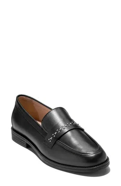 Cole Haan Stassi Embellished Stud Loafer In Black Leather