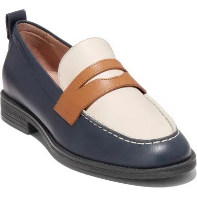 Cole Haan Stassi Leather Penny Loafer In Navy/ivy/p