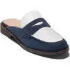 Cole Haan Stassi Penny Mule In Navy Blazer Sde/white Ltr