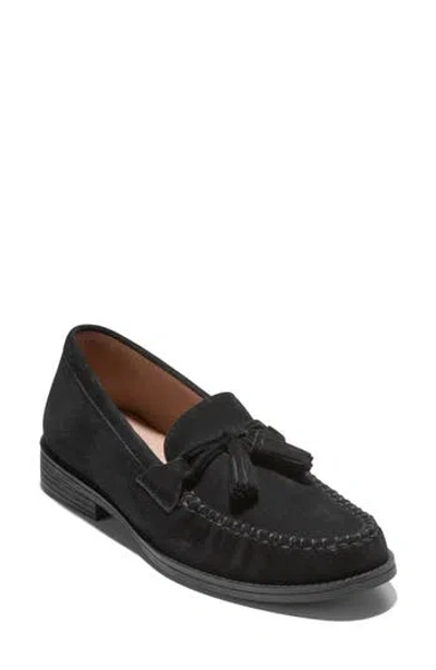 Cole Haan Stassi Soft Tassel Suede Loafer In Black