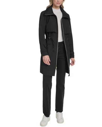 Cole Haan Stow Away Hood Zip Up Trench Coat In Black