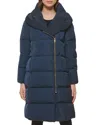 Cole Haan Taffeta Down Zip Front Coat In Blue