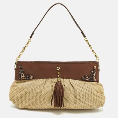 Cole Haan Tassel Brown/cream Fabric And Leather Shoulder Bag