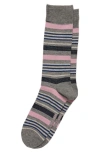 Cole Haan Textured Birds Eye Stripe Crew Socks In Medium Grey Heather