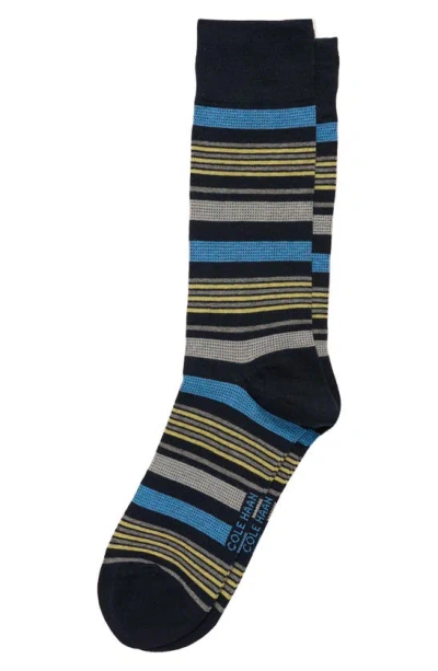 Cole Haan Textured Birds Eye Stripe Crew Socks In Blue
