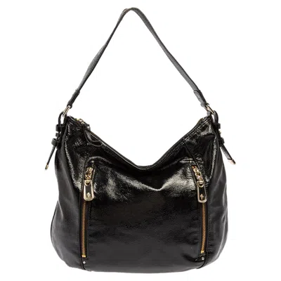 Cole Haan Textured Patent Leather Hobo In Black