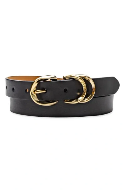 Cole Haan Triple Buckle Leather Belt In Black