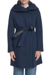 Cole Haan Twill Belted Coat In Blue