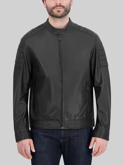 Cole Haan Washed Leather Jacket In Black