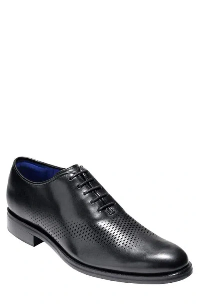 Cole Haan Washington Grand Laser Plain Toe Wholecut Shoe In Black/bristol Blue Leather