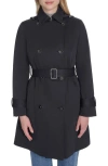 Cole Haan Water Resistant Twill Hooded Trench Coat In Black