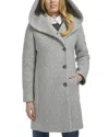 Cole Haan Pressed Boucle Shawl Hood Coat In Gray