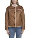 Cole Haan Waxed Suede Shearling Collarless Jacket In Brown