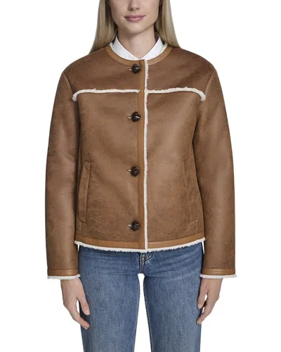 COLE HAAN COLE HAAN WAXED SUEDE SHEARLING COLLARLESS JACKET