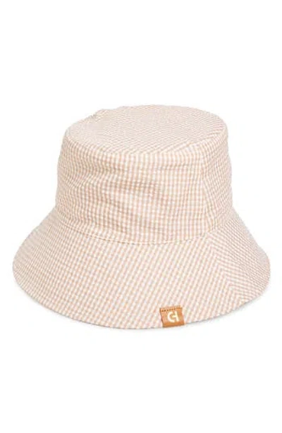 Cole Haan Windowpane Plaid Bucket Hat In Camel