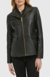 Cole Haan Stand Collar Leather Jacket In Black