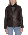 Cole Haan Wing Collar Leather Jacket In Brown