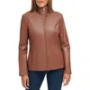 Cole Haan Smooth Leather Wing Collar Jacket In Hickory