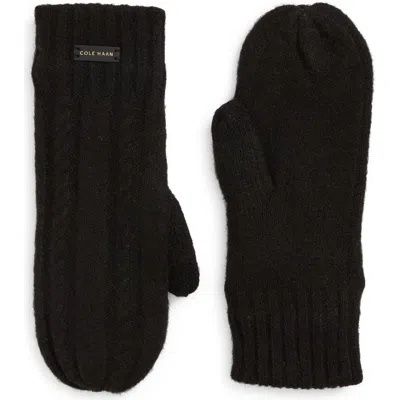 Cole Haan Wishbone Faux Fur Lined Cable Stitch Mittens In Black