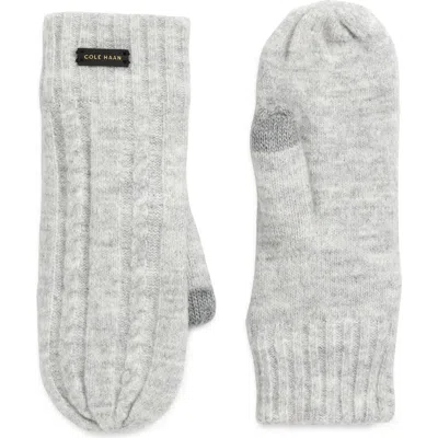 Cole Haan Wishbone Faux Fur Lined Cable Stitch Mittens In Gray