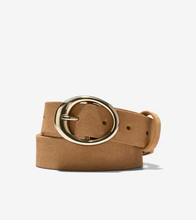 Cole Haan Women's 1.25 Inch Oval Centerbar Belt - Beige Size Large In Brown