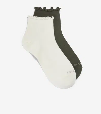 Cole Haan Women's 2-pair Ruffle Quarter Socks - Green In White