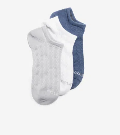 Cole Haan Women's 3-pair Diamond Textured Super Soft Low Cut Socks - White In Blue