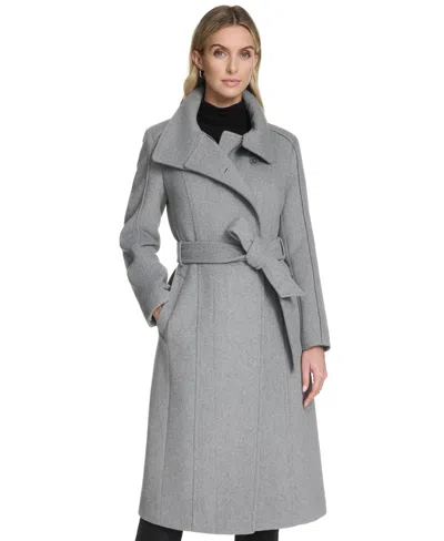 Cole Haan Women's Asymmetric Belted Wool Coat In Gray
