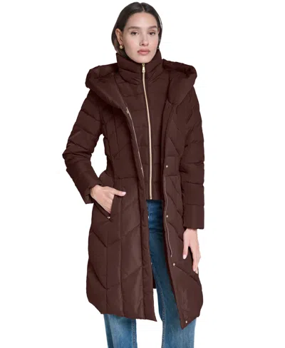 Cole Haan Women's Bibbed Hooded Puffer Coat In Chocolate