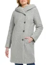 Cole Haan Hooded Boucle Coat In Light Grey