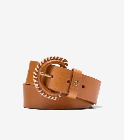 Cole Haan Women's Buckle Belt With Stitch Details - Brown Size Medium