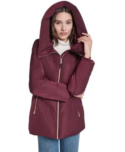 Cole Haan Women's Chevron Quilted Down Puffer Jacket In Burgundy