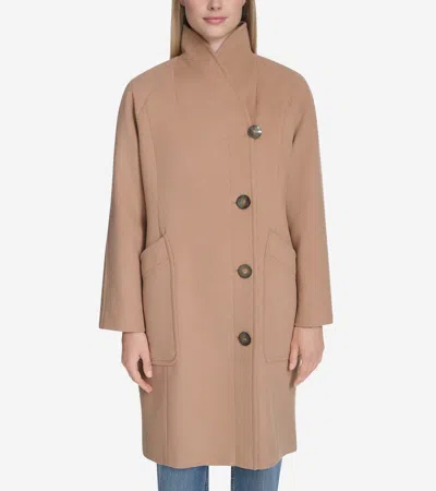 Cole Haan Women's Chevron Wool Coat - Brown Size 2