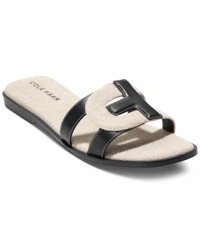 Cole Haan Women's Chrisee Flat Sandals In Black Leather,natural Canvas