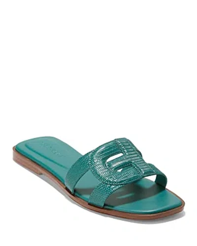 COLE HAAN WOMEN'S CHRISEE SQUARE TOE GREEN SLIDE SANDALS