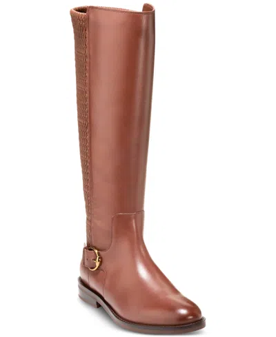 Cole Haan Women's Clover Stretch Side-buckle Riding Boots In Dark Cuoio