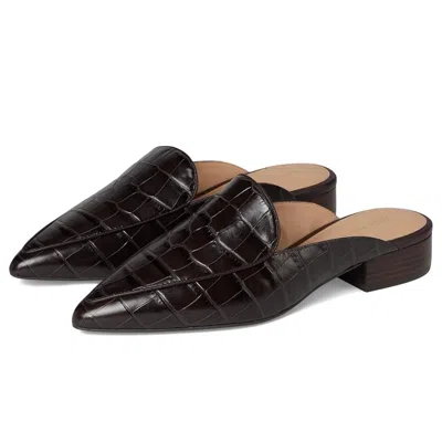Cole Haan Women's  Piper Flat Brown Leather Croco Print Pointed Toe Mule Zap1868