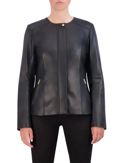 Cole Haan Women's Collarless Leather Jacket In Black