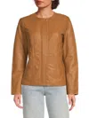 Cole Haan Women's Collarless Leather Jacket In Brown