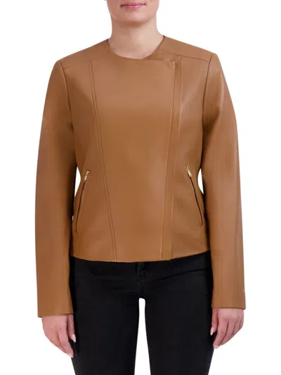 Cole Haan Women's Collarless Leather Jacket In Hazelnut