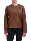 Cole Haan Women's Collarless Leather Jacket In Hickory