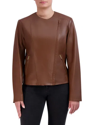 Cole Haan Women's Collarless Leather Jacket In Hickory