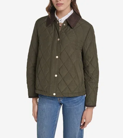 Cole Haan Women's Cross-hatch Quilt Cropped Jacket - Green Size Medium