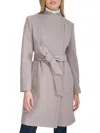 Cole Haan Belted Wool Blend Coat In Fog