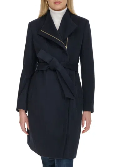 Cole Haan Women's Double Breast Wool Blend Coat In Navy