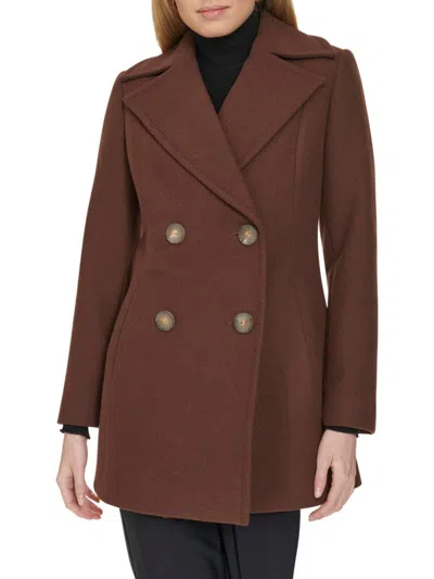 Cole Haan Women's Double Breast Wool Blend Peacoat In Chestnut