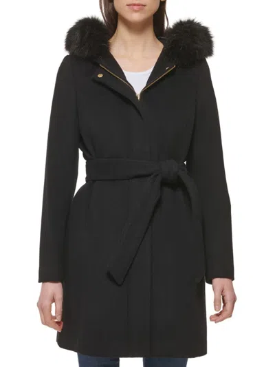 Cole Haan Women's Faux Fur & Wool Blend Coat In Black