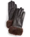 Cole Haan Women's Faux-fur-cuff Leather Gloves In Brown