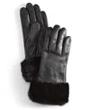 Cole Haan Women's Faux-fur-cuff Leather Gloves In Caviar